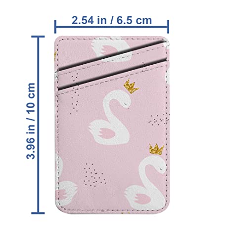 Diascia Pack of 2 - Cellphone Stick on Leather Cardholder ( Swan Princess Golden Glitter Crown Pattern Pattern ) ID Credit Card Pouch Wallet Pocket Sleeve