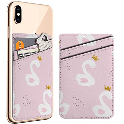 Diascia Pack of 2 - Cellphone Stick on Leather Cardholder ( Swan Princess Golden Glitter Crown Pattern Pattern ) ID Credit Card Pouch Wallet Pocket Sleeve