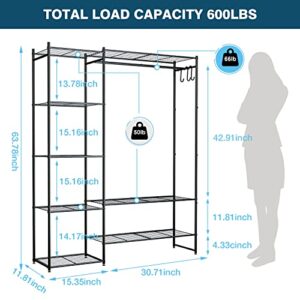 Neprock Clothing Rack with Shelves, Portable Wardrobe Closet for Hanging Clothes Rods, Free Standing Shelves Organizers and Storage