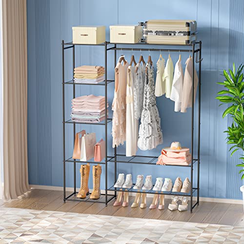 Neprock Clothing Rack with Shelves, Portable Wardrobe Closet for Hanging Clothes Rods, Free Standing Shelves Organizers and Storage