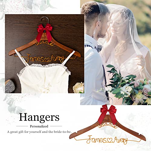 Joyforisa Bridal Hanger with Bow-Knot, Custom Name Wedding Hanger, Personalized Date Bride Hanger, Wooden Hangers for Wedding Dress, Wedding Dress Bridal Gift