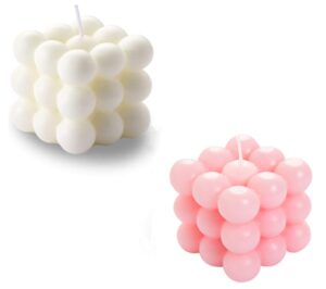 pack of 2 bubble candles - smokeless cubed soy scented candles, aesthetic home decor candles, home use and gifting (white + pink)