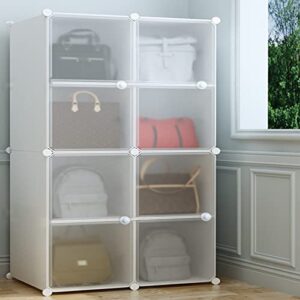 clear closet organizer, 8-cube plastic storage shelves cabinet with handle/square metal grid shelving/hammer,multi-functional storage bins for home, closet, bedroom, office (11.8x23.7x31.5 inch)