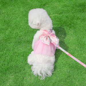 Dog Harness Dress with Leash, Princess Mesh Colorful Bow Dog Dress for Small Dogs Cats Girl Puppy Dress with D-Ring Outfits Vest Pet Clothes for Cats Puppy Small Dogs