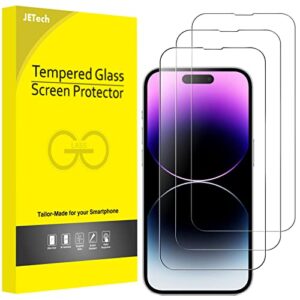 jetech full coverage screen protector for iphone 14 pro 6.1-inch (not for iphone 14 pro max 6.7-inch), 9h tempered glass film case-friendly, hd clear, 3-pack