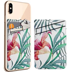 diascia pack of 2 - cellphone stick on leather cardholder ( flowers watercolor lily tropical pattern pattern ) id credit card pouch wallet pocket sleeve