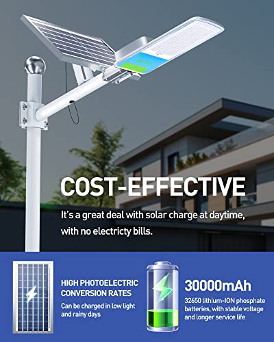 OKPRO S-480J 1000W Solar Street Lights Outdoor Waterproof, 6500K 100000LM Outdoor LED Street Light Dusk to Dawn, LED Wide Angle Lamp with Remote Control, for Parking Lot