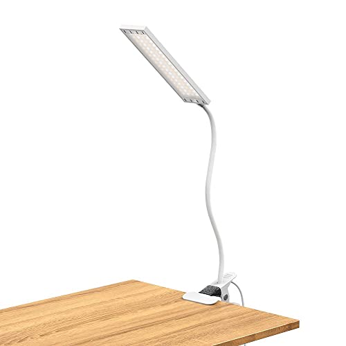 JUANWE LED Desk Lamp, Reading Light Clip on Light, Dimmable Clamp Light with USB Charging Port, 3 Modes & 14 Brightness Levels 5W LED Metal Clip Light, White