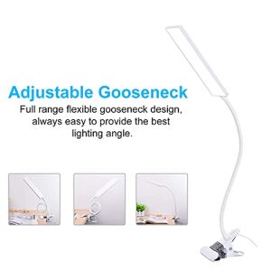 JUANWE LED Desk Lamp, Reading Light Clip on Light, Dimmable Clamp Light with USB Charging Port, 3 Modes & 14 Brightness Levels 5W LED Metal Clip Light, White