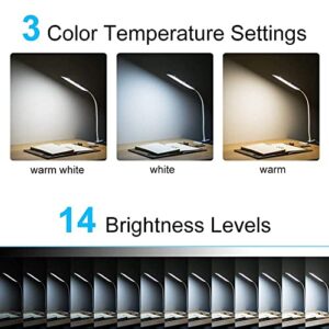 JUANWE LED Desk Lamp, Reading Light Clip on Light, Dimmable Clamp Light with USB Charging Port, 3 Modes & 14 Brightness Levels 5W LED Metal Clip Light, White