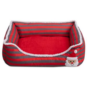 hollypet pet dog bed rectangle plush dog cat bed self-warming pet bed, red claus