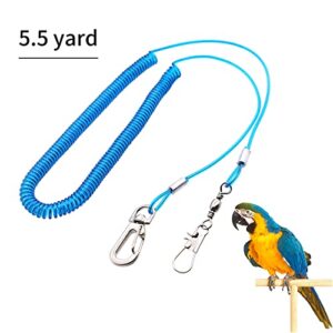 Wishlotus Parrot Flying Rope, 5 Meters Parrot Foot Chain Flying Training Leash Outdoor，Anti-Bite Elastic String Training Harness for Agapornis Fischeri Cockatiels Starling Birds (Blue)