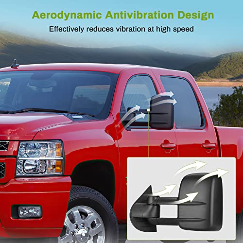 AUTOSAVER88 Towing Mirrors Compatible with 2007-2013 Chevy Silverado 1500 Avalanche, Manual Telescoping Side Tow Mirror for 2007-2014 GMC Yukon XL 1500/2500 Sierra 2500 HD/3500 HD Pair Set