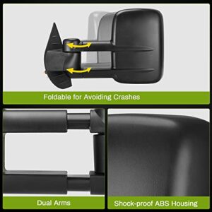 AUTOSAVER88 Towing Mirrors Compatible with 2007-2013 Chevy Silverado 1500 Avalanche, Manual Telescoping Side Tow Mirror for 2007-2014 GMC Yukon XL 1500/2500 Sierra 2500 HD/3500 HD Pair Set