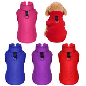4pcs dog vest sweater pet cold weather pullover polar fleece winter puppy shirt warm clothes with leash ring for small pets cats dogs (medium, blue purple red rose)