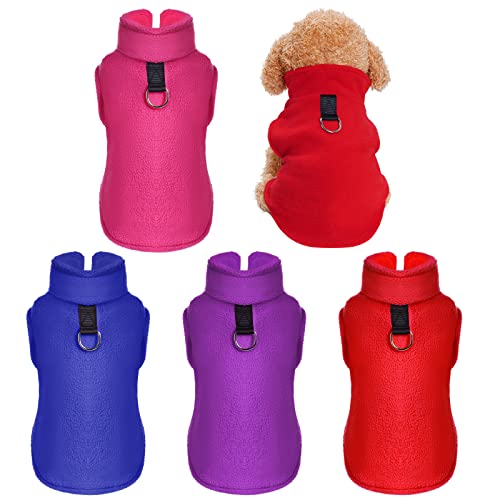 4pcs Dog Vest Sweater Pet Cold Weather Pullover Polar Fleece Winter Puppy Shirt Warm Clothes with Leash Ring for Small Pets Cats Dogs (Medium, Blue Purple Red Rose)