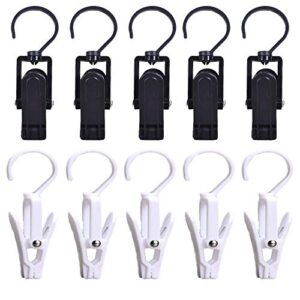 wangzzniu 10 pcs hanging laundry hooks clip plastic swivel hanging towel clips strong clips with hanger hook for wardrobe boot hat curtain socks sheets beach towel,black+white