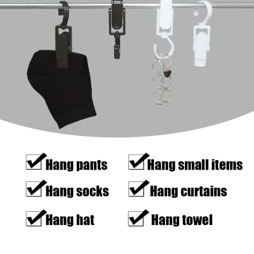 Wangzzniu 10 Pcs Hanging Laundry Hooks Clip Plastic Swivel Hanging Towel Clips Strong Clips with Hanger Hook for Wardrobe Boot Hat Curtain Socks Sheets Beach Towel,Black+white