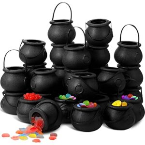 sawysine 40 pcs halloween plastic cauldron mini black witches cauldron with handle halloween candy bucket small cauldron pot