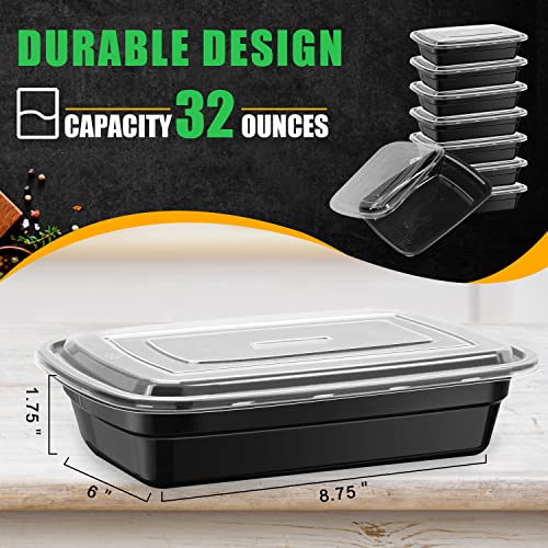 WUHUIXOZ 50 Pack 32 oz Meal Prep Container, Food Storage Containers with Lids, Disposable Bento Box Reusable Plastic Lunch Box Kitchen Food Take-Out Box Microwave Dishwasher Freezer Safe