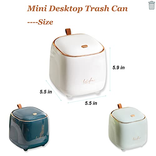 Aiabaleaft Mini Trash Can with 3 Rolls of Trash Bags, ABS Material Desktop Trash Can, 1.5 Liters Waste Can Applicable for Bathroom Vanity, Coffee Table, Offices, Waste Basket (White)