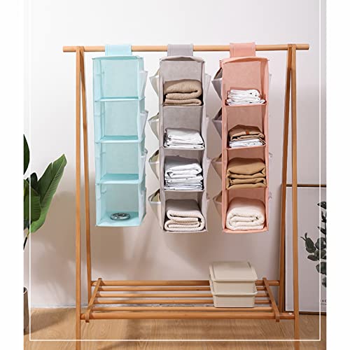 IGOYDD Hanging Closet Organizer 4 Shelf, Foldable Closet Storage Shelves, Cloth Hanging Shelves with 12 Side Pockets, Washable Wardrobe Space Saver, Gray