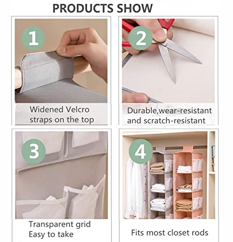 IGOYDD Hanging Closet Organizer 4 Shelf, Foldable Closet Storage Shelves, Cloth Hanging Shelves with 12 Side Pockets, Washable Wardrobe Space Saver, Gray