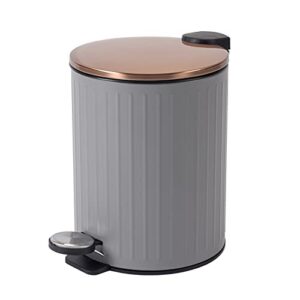 kiuetsa bathroom trash can, round small wastebasket with lid, modern garbage bin pail container for living room, office, kitchen, white 1.3 gallon/ 5 liter, rose gold/grey