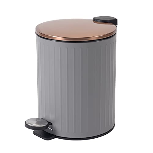 kiuetsa Bathroom Trash Can, Round Small Wastebasket with Lid, Modern Garbage Bin Pail Container for Living Room, Office, Kitchen, White 1.3 Gallon/ 5 Liter, Rose Gold/Grey