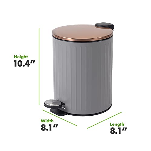 kiuetsa Bathroom Trash Can, Round Small Wastebasket with Lid, Modern Garbage Bin Pail Container for Living Room, Office, Kitchen, White 1.3 Gallon/ 5 Liter, Rose Gold/Grey