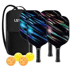 lstecice pickleball paddles set of 4, professional 13mm pickleball rackets, lightweight pickleball set, pickleball equipment with 4 pickleball racquets, 4 balls and portable carry bag