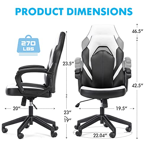 OLIXIS Computer Gaming PU Leather Ergonomic Office Swivel Desk Lumbar Support, Executive Chair with Padded Armrest and Seat Cushion for Adults, White
