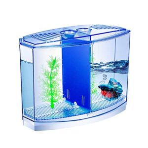 Betta Fish Tank - Mini Betta Bowl Kit Small Aquarium with Divider - 2/5 Gallon Beta Fish Tank Set Starter Goldfish Fishbowl - Transparent Acrylic Fish Jar for Shrimp Crab Moss Seaweed Ball