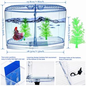 Betta Fish Tank - Mini Betta Bowl Kit Small Aquarium with Divider - 2/5 Gallon Beta Fish Tank Set Starter Goldfish Fishbowl - Transparent Acrylic Fish Jar for Shrimp Crab Moss Seaweed Ball