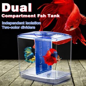 Betta Fish Tank - Mini Betta Bowl Kit Small Aquarium with Divider - 2/5 Gallon Beta Fish Tank Set Starter Goldfish Fishbowl - Transparent Acrylic Fish Jar for Shrimp Crab Moss Seaweed Ball