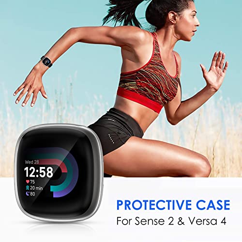 KIMILAR 3-Pack Screen Protector Case Compatible with Fitbit Sense 2/Versa 4, Ultra-Thin Soft TPU Plated Bumper All-Around Full Cover Protective Cases for Sense 2 Advanced Smartwatch