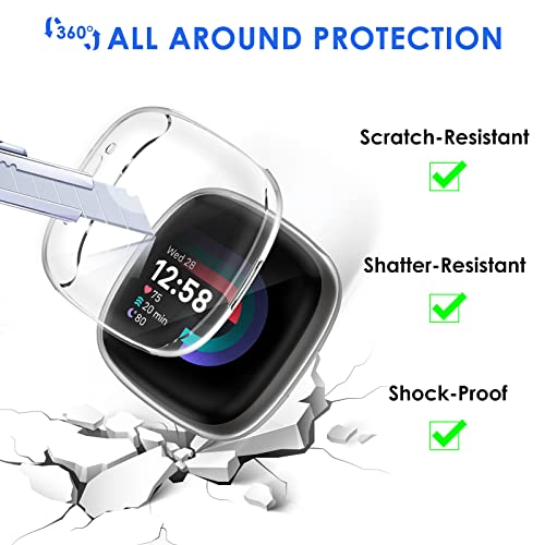 KIMILAR 3-Pack Screen Protector Case Compatible with Fitbit Sense 2/Versa 4, Ultra-Thin Soft TPU Plated Bumper All-Around Full Cover Protective Cases for Sense 2 Advanced Smartwatch