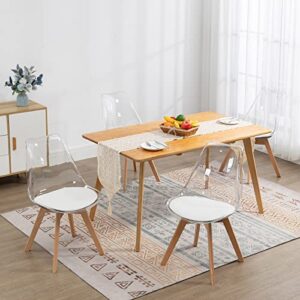 anour modern dining chairs set of 4, clear kitchen chairs, acrylic accent seat cushions made pu leather and solid beech legs, suitable for room, living bedroom