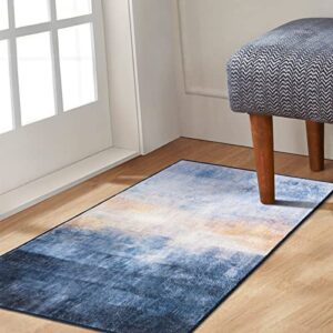 Phantoscope Aesthetic Print 2x3 Small Indoor Door Mat Gradient Style Non-Slip Backing Doormat Entryway Throw Area Rug Machine Washable, Blue & Beige