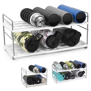 expandable water bottle organizer, water bottle storage holder rack, height & width adjustable cup organizer for kitchen cabinets, kitchen countertop, pantry, fridge, freezer - (2 tier 10.6 to 16.5"l)