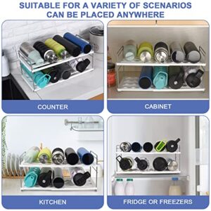 Expandable Water Bottle Organizer, Water Bottle Storage Holder Rack, Height & Width Adjustable Cup Organizer for Kitchen Cabinets, Kitchen Countertop, Pantry, Fridge, Freezer - (2 Tier 10.6 to 16.5"L)