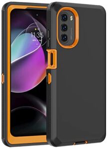 aimoll-88 moto g 5g 2022 case: heavy duty shockproof protection, built-in screen protector, black/orange