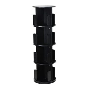parrot uncle 4-tier rotating bookshelf 360 display floor standing bookcase organizer stackable bookshelf for office and living room, black