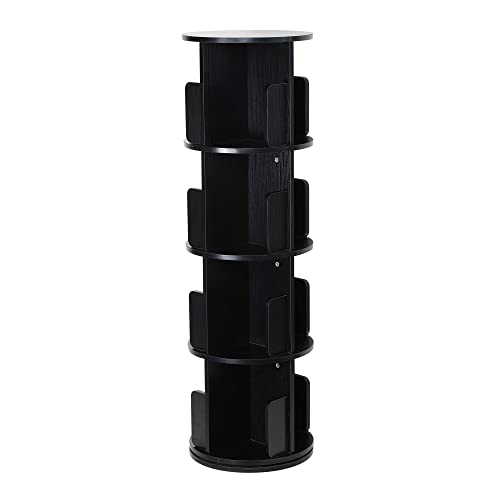 Parrot Uncle 4-Tier Rotating Bookshelf 360 Display Floor Standing Bookcase Organizer Stackable Bookshelf for Office and Living Room, Black