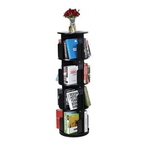 Parrot Uncle 4-Tier Rotating Bookshelf 360 Display Floor Standing Bookcase Organizer Stackable Bookshelf for Office and Living Room, Black