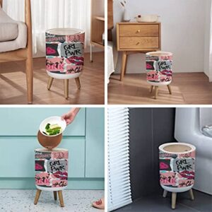 Small Trash Can with Lid for Bathroom Kitchen Office Diaper hand drawn fashion girls Colourful modern teenagers graffiti elements Bedroom Garbage Trash Bin Dog Proof Waste Basket Cute Decorative