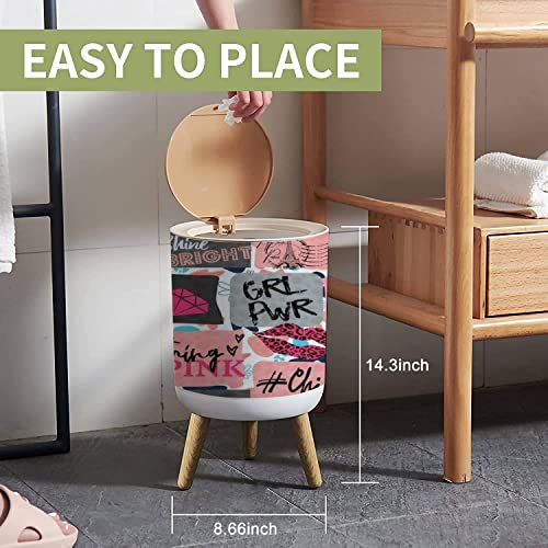 Small Trash Can with Lid for Bathroom Kitchen Office Diaper hand drawn fashion girls Colourful modern teenagers graffiti elements Bedroom Garbage Trash Bin Dog Proof Waste Basket Cute Decorative