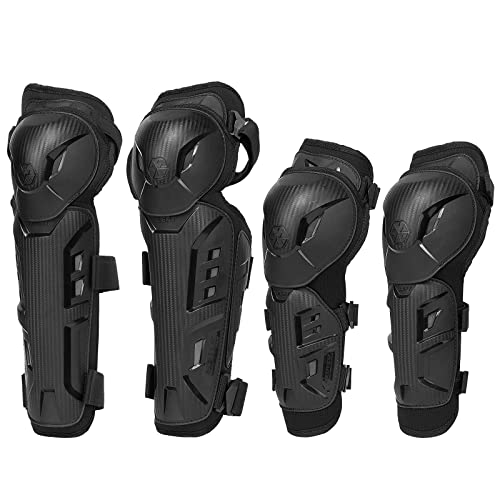 SCOYCO 4pcs Motorcycle Knee Shin Guards Black Adjustable Long Leg Sleeve Protective Gear Anti-Slip Knee Cap Pads Protector Armor for Motocross Racing Mountain Biking