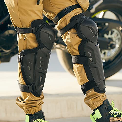 SCOYCO 4pcs Motorcycle Knee Shin Guards Black Adjustable Long Leg Sleeve Protective Gear Anti-Slip Knee Cap Pads Protector Armor for Motocross Racing Mountain Biking