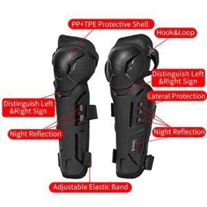 SCOYCO 4pcs Motorcycle Knee Shin Guards Black Adjustable Long Leg Sleeve Protective Gear Anti-Slip Knee Cap Pads Protector Armor for Motocross Racing Mountain Biking